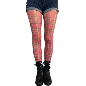 Plaid printed tights red for all women